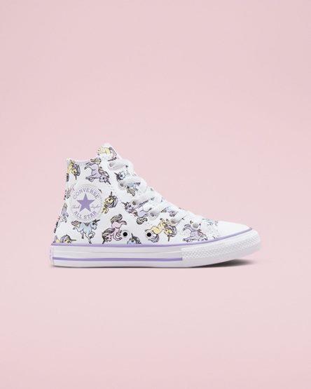 Dívčí Boty Vysoké Converse Chuck Taylor All Star Unicorns Bílé Šedé Fialové | CZ UM31F20